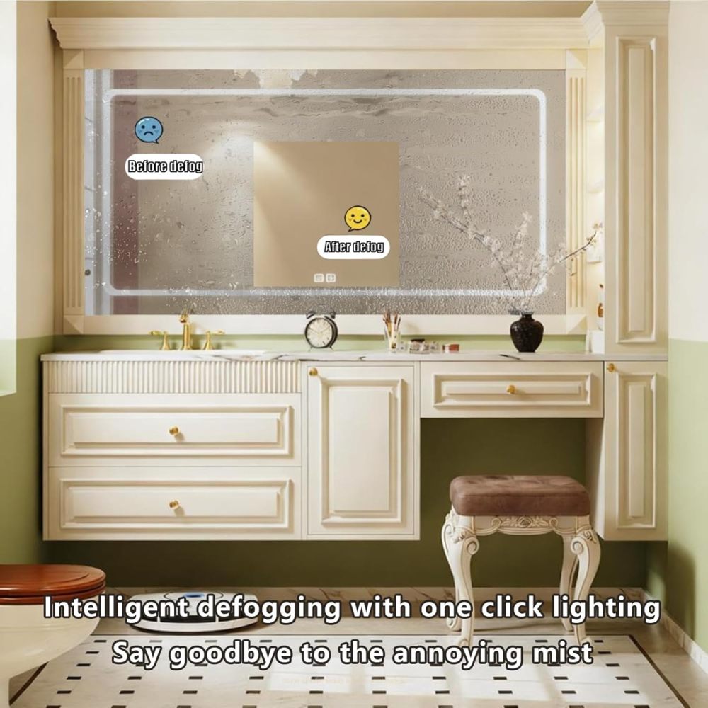 72IN Bathroom Vanity with Sink - Floating Bathroom Sink Cabinet with Makeup Area, LED Anti-Fog Mirror, Fully Assembled, Complete Accessories, Includes Makeup Stool, White