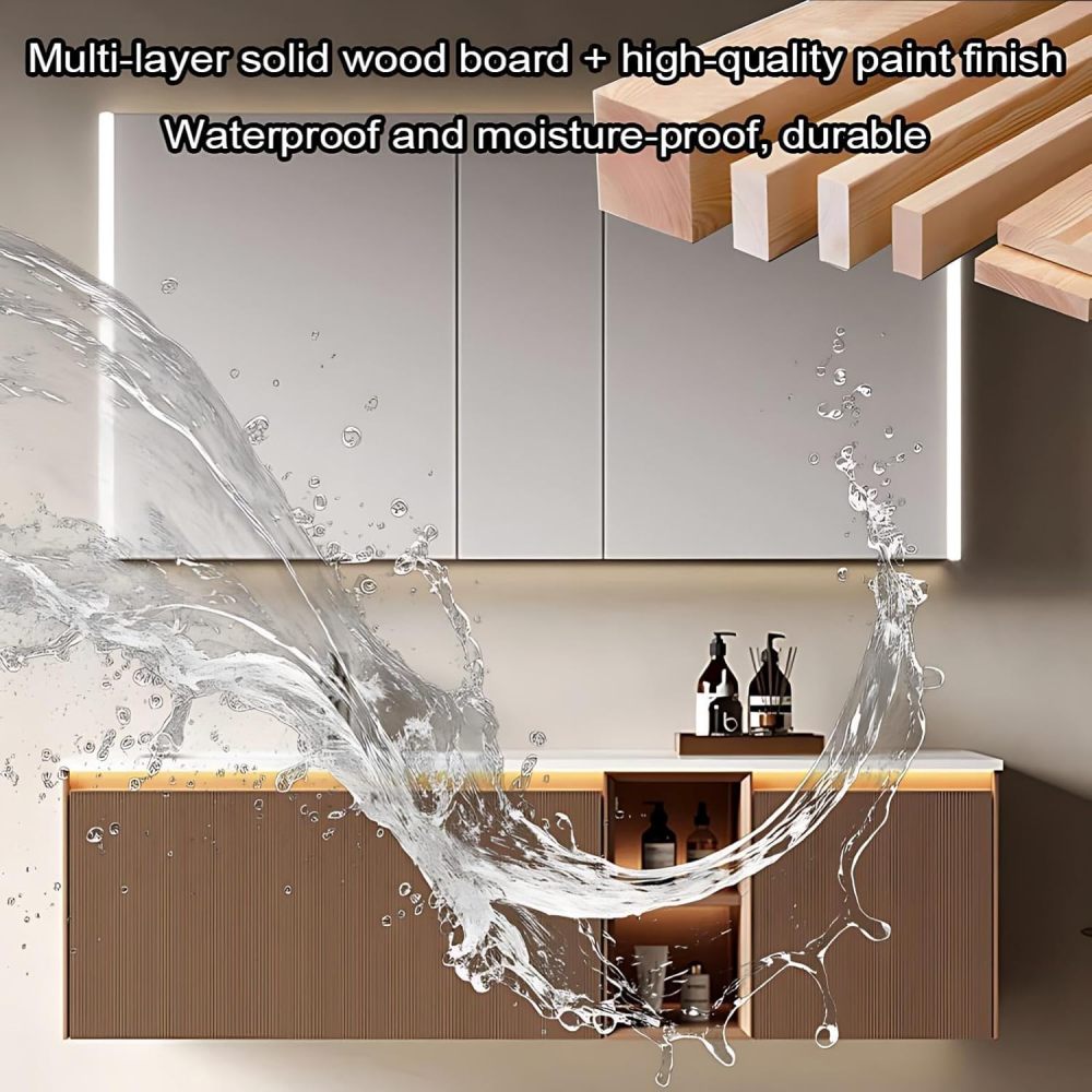50IN Bathroom Vanity - Smart Bathroom Vanity with Multiple Storage Areas, Floating Sink Cabinet with Smart Defog Mirror, No Assembly Required