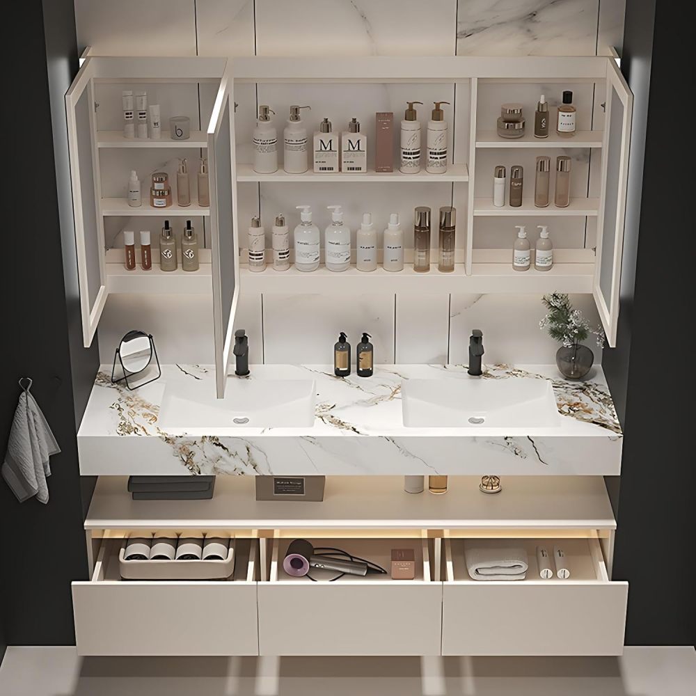 Modern Bathroom Vanity - Double Sink Bathroom Vanity, Includes Faucet & Smart Defog Mirror Combination | Suitable for Large Spaces | Multi-Layer Solid Wood Material