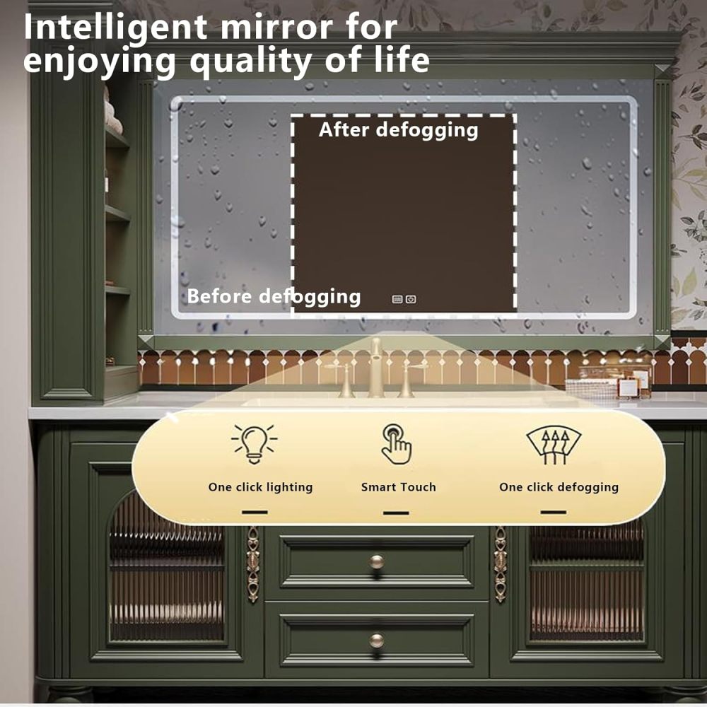 72IN Bathroom Vanity with Sink - Modern Stylish Bathroom Vanity with Smart Anti-Fog Mirror & Storage Cabinet, Complete Accessories, Fully Assembled, Green