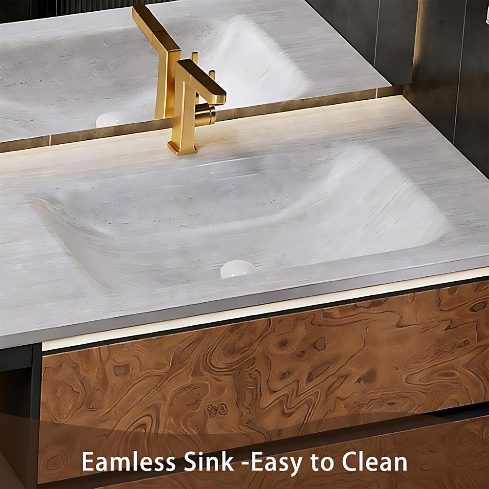 60IN Bathroom Vanity - Luxury Bathroom Vanity with Smart Defog Mirror, One-Touch Defog, Floating Bathroom Sink Cabinet with 2 Drawers & Door, No Assembly Required, White - Mirror