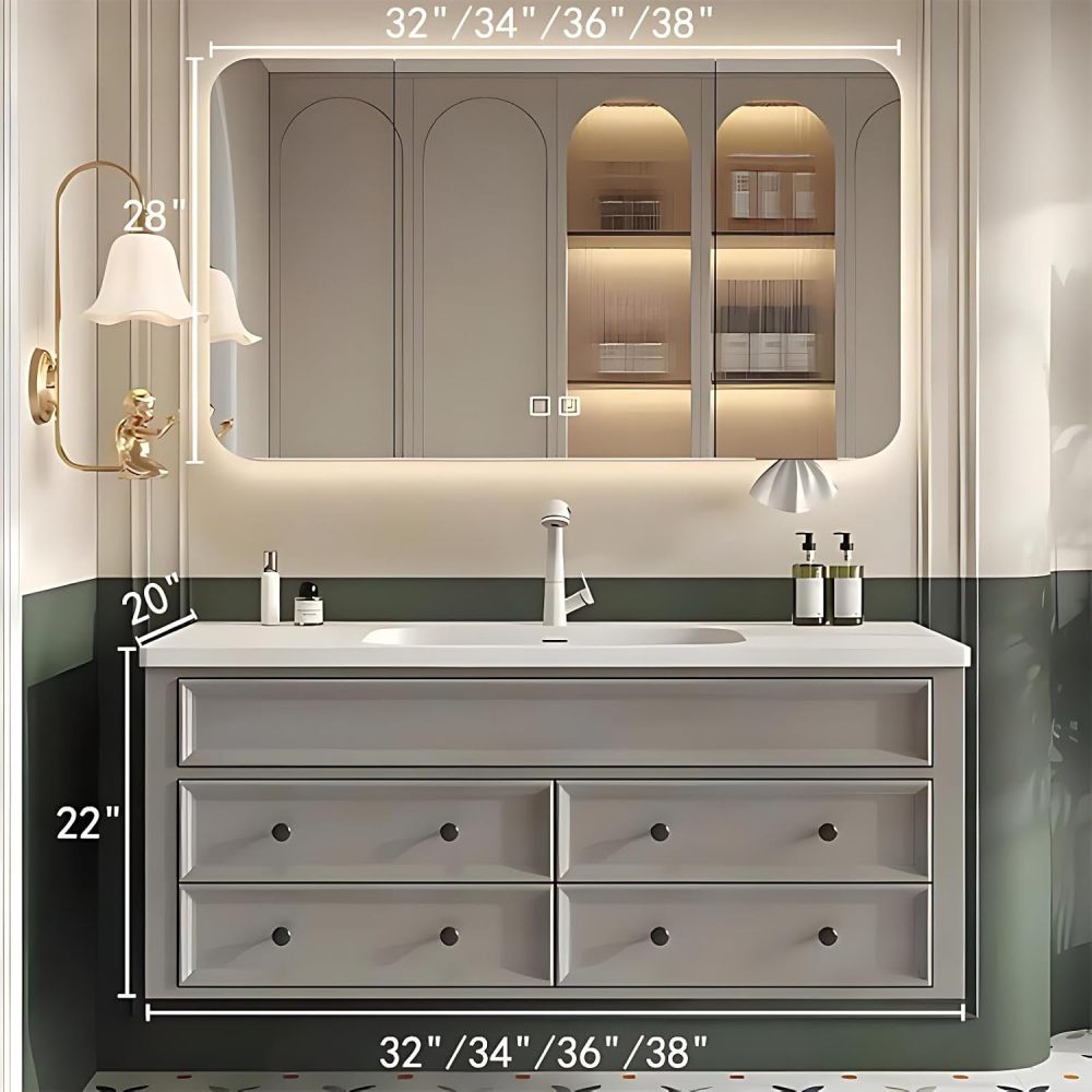 36IN Bathroom Vanity with Sink - Modern Bathroom Vanity with 4 Drawers Storage, Solid Wood Sink Cabinet with Smart Defog Mirror & Seamless Sink, No Assembly Required