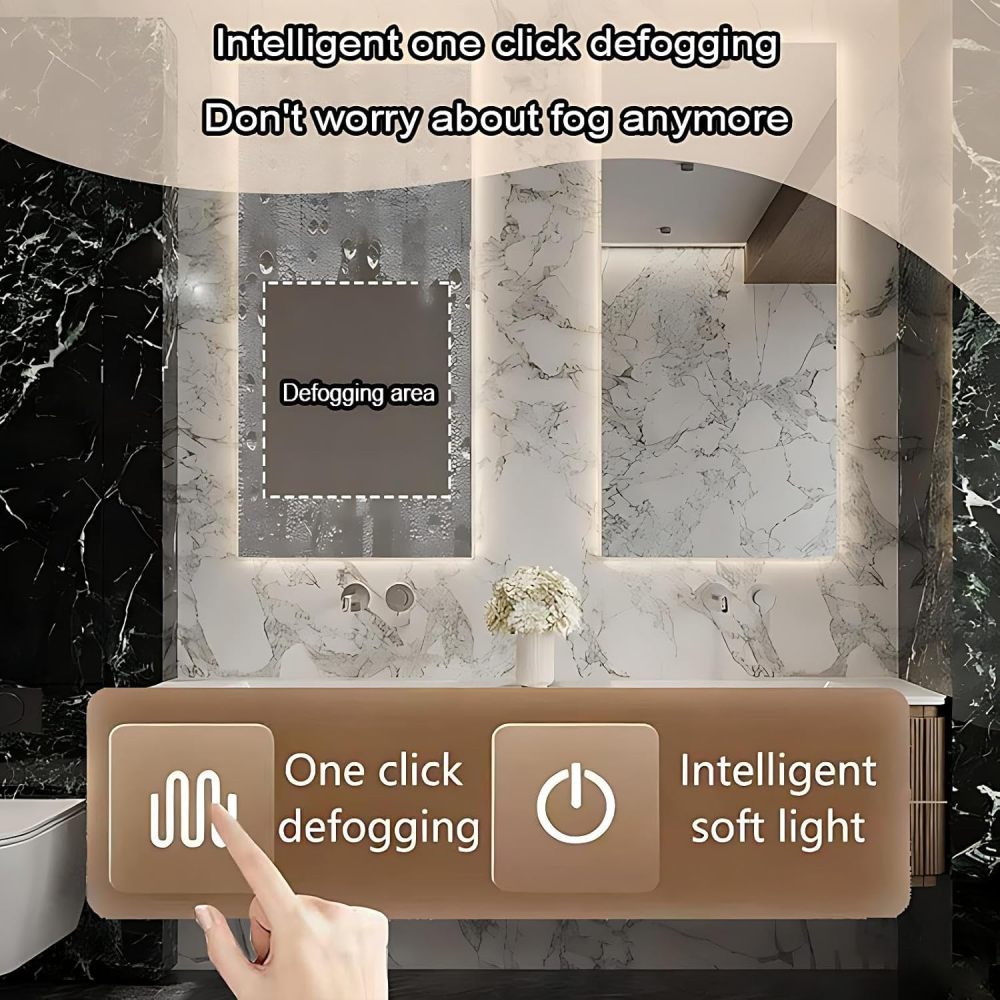 62IN Double Sink Bathroom Vanity - Solid Wood Bathroom Vanity with Smart Defog Mirror, Modern Sink Cabinet with 2 Large Capacity Drawers, No Assembly Required