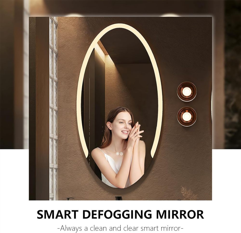 66IN Double Sink Bathroom Vanity - Floating Solid Wood Sink Cabinet, Two Oval Defog Mirrors & Integrated Sink Countertop, Bathroom Vanity with Light, Includes Accessories, Modern White