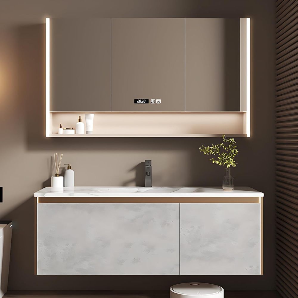 Elegant Bathroom Vanity - Durable Bathroom Vanity with Sink, Intelligent Defogging LED Mirror & Bathroom Sink Cabinet| Wall Mount | Modern and Stylish Design (C, 32")