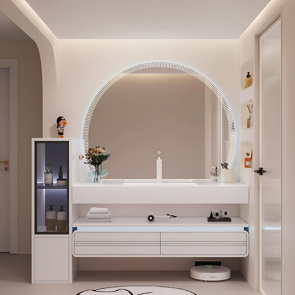 72IN Bathroom Vanity - Bathroom Vanity with Sink, Solid Wood Floating Sink Cabinet, Smart Defogging Mirror, Stylish Storage, Wall Mounted Design, Fully Assembled, White C