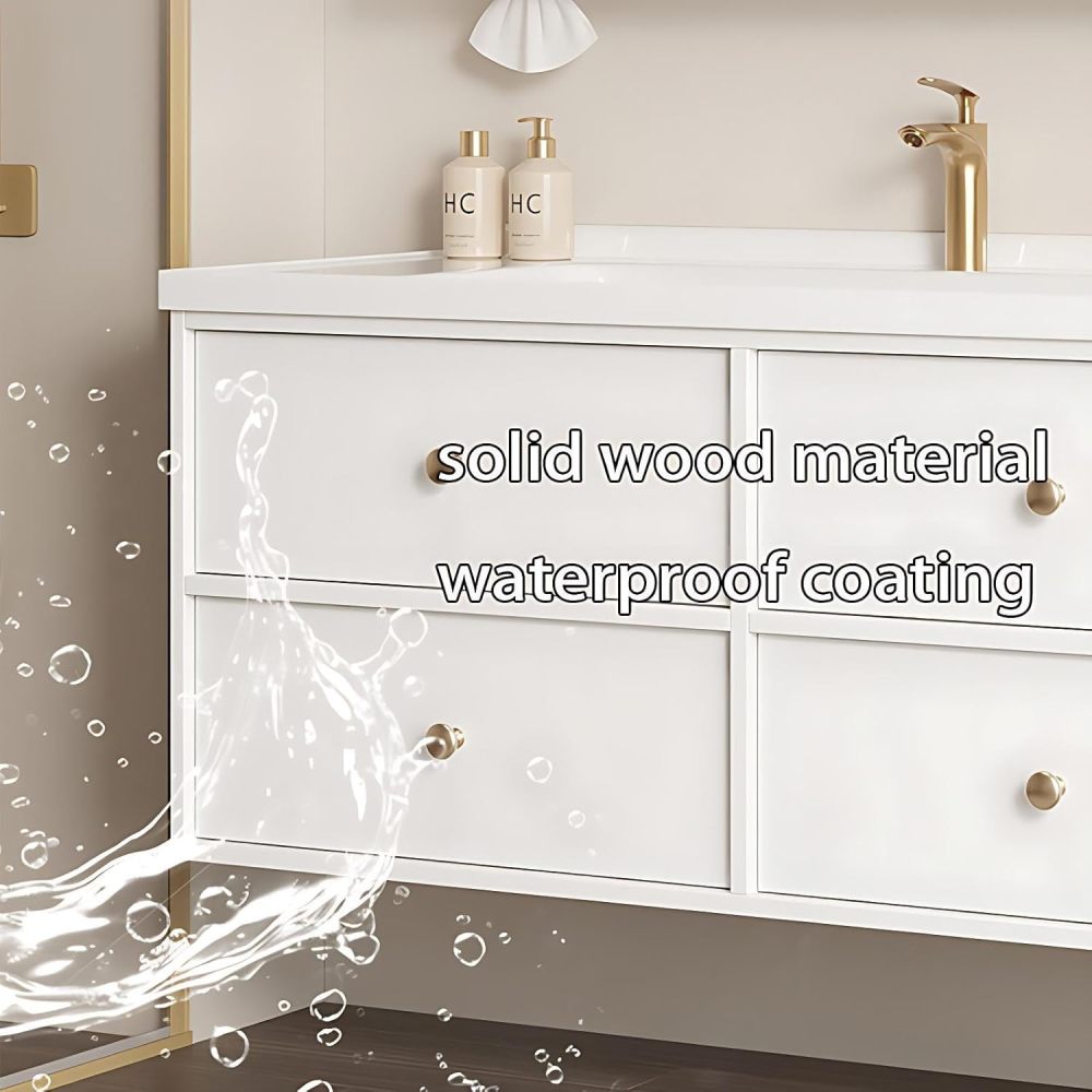 72IN Bathroom Vanity with Sink - Bathroom Vanity with Defog Mirror, Seamless Basin & Waterproof Finish, Solid Wood Cabinet with 4 Drawers | Complete Accessories, Fully Assembled, B