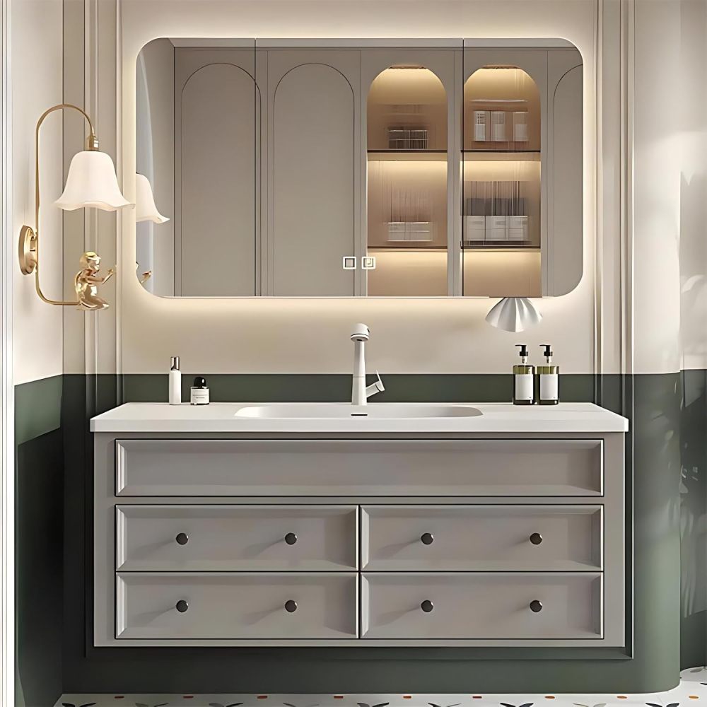 36IN Bathroom Vanity with Sink - Modern Bathroom Vanity with 4 Drawers Storage, Solid Wood Sink Cabinet with Smart Defog Mirror & Seamless Sink, No Assembly Required