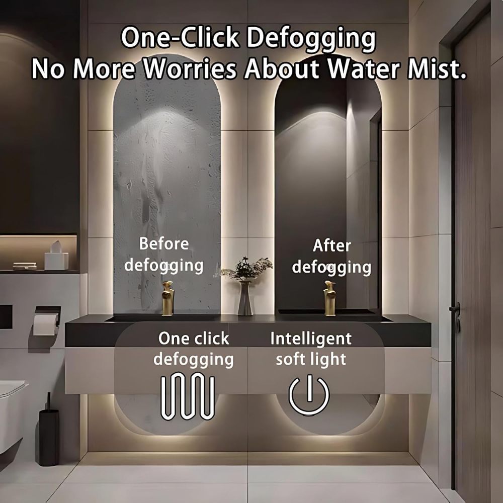 60IN Double Sink Bathroom Vanity - Floating Bathroom Vanity with 2 Smart Defogger Mirror & 2 Drawers, One-Touch Defog & Lighting, Modern Sink Cabinet, Black - Mirror