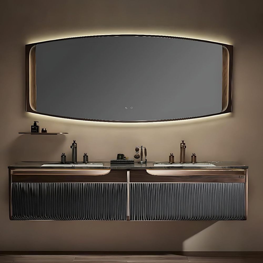 84IN Double Sink Bathroom Vanity - Luxury Bathroom Vanity with with 2 Large Capacity Drawers, Floating Sink Cabinet with Smart Defog Mirror, Customizable Size, No Assembly Required