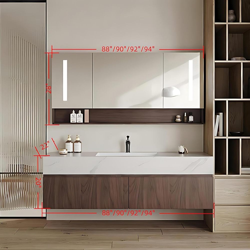 90IN Floating Bathroom Vanity with Sink - Bathroom Vanity with Thickened Countertop, Wall Mounted Cabinet with Undermount Sink, Includes Accessories, Classic Walnut
