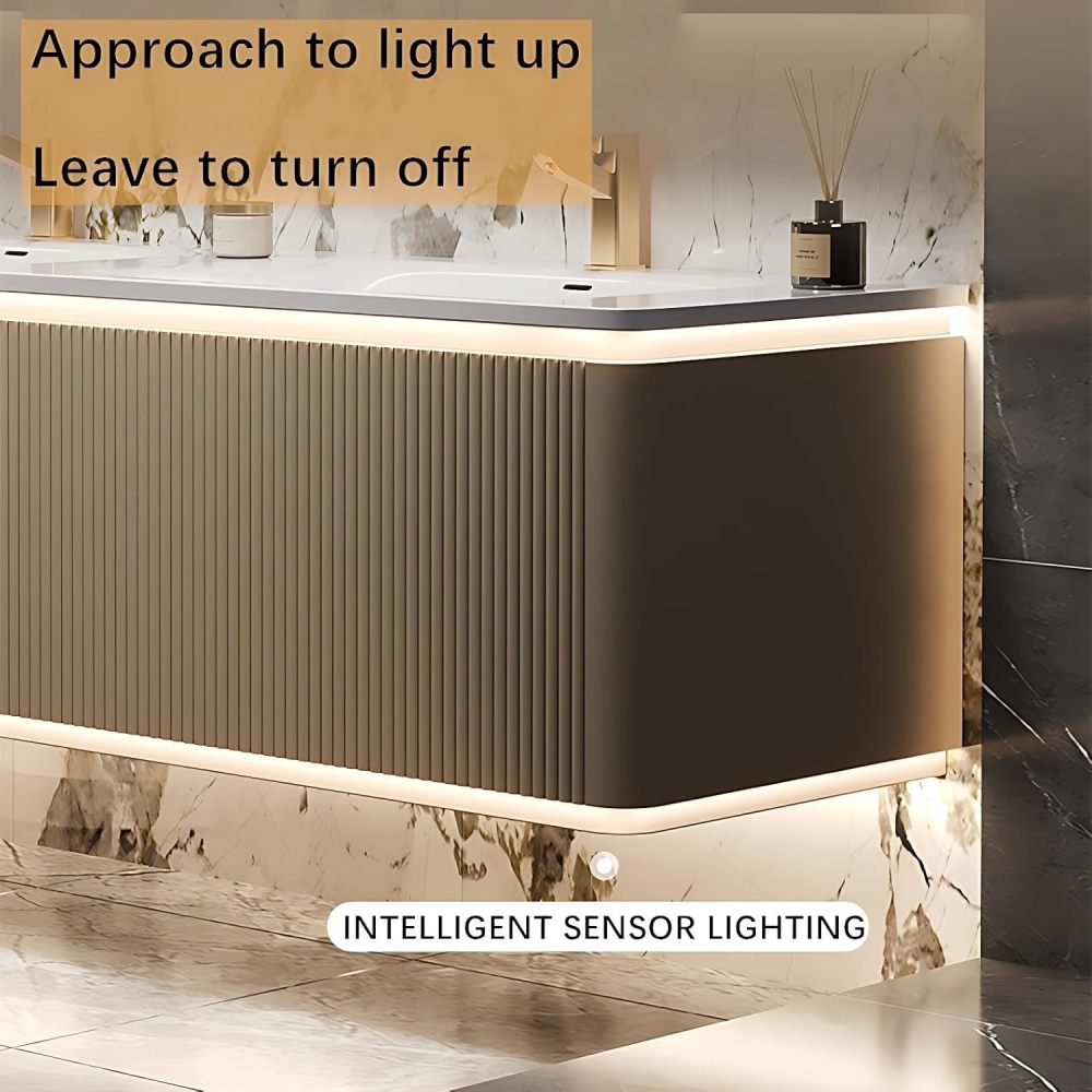 Bathroom Vanity with Sink - Double Sink Bathroom Vanity | LED Smart Defog Mirror Cabinet Included | Dual Zone Design | Multi-Layer Solid Wood Material | Wall Mounted