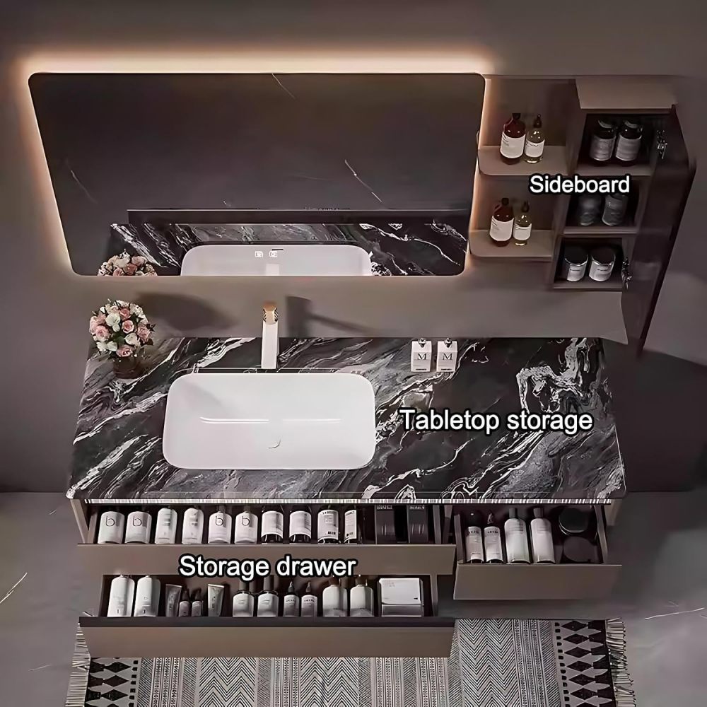 62IN Bathroom Vanity with Sink - Luxury Bathroom Vanity with Smart Defog Mirror, Modern Sink Cabinet with Multiple Storage Areas, Complete Accessories, No Assembly Required