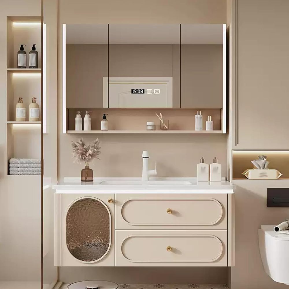 72IN Modern Bathroom Vanity - Bathroom Vanity with Sink and Anti-Fog Mirror, Solid Wood Sink Cabinet with Multiple Storage Space, Wall-Mounted