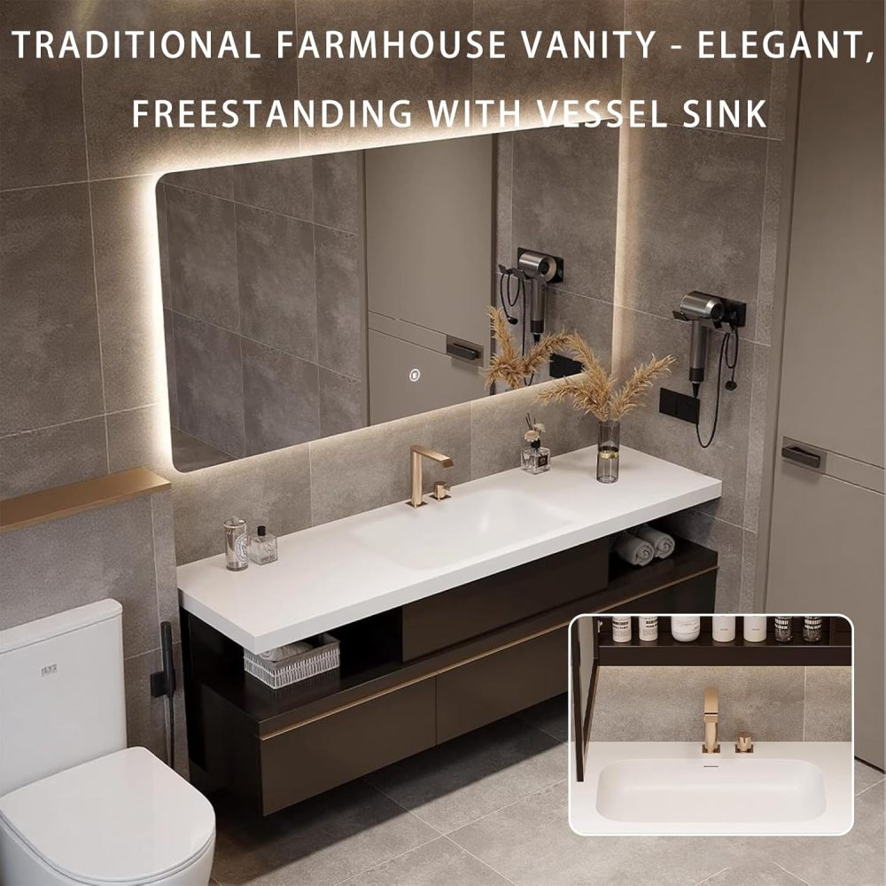 72IN Bathroom Vanity with Sink - Solid Wood Wall-Mounted Single Sink Vanity with Storage, Stylish Bathroom Cabinet, Fully Assembled