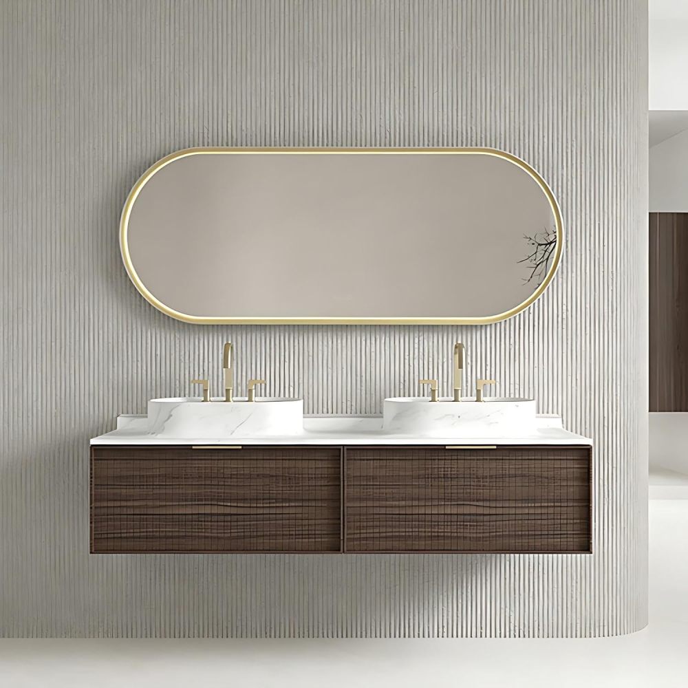 60IN Double Sink Bathroom Vanity - Solid Wood Bathroom Vanity with Smart Defog Mirror, Floating Sink Cabinet with 2 Drawers, Complete Accessories, No Assembly Required, Wood