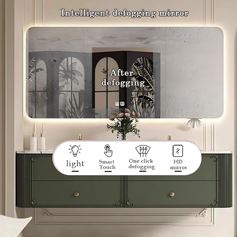 72IN Double Sink Bathroom Vanity - Floating Bathroom Vanity Cabinet with 4 Drawers & Anti-Fog Mirror, Seamless Double Basin Sink Cabinet, Complete Accessories, Fully Assembled, Green B