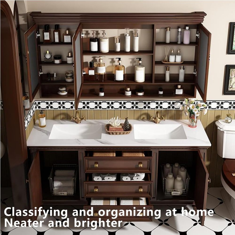 72IN Bathroom Vanity with Sink - Solid Wood Bathroom Vanity with Smart Anti-Fog Mirror, Sink Cabinet, Fully Assembled, Complete Accessorie