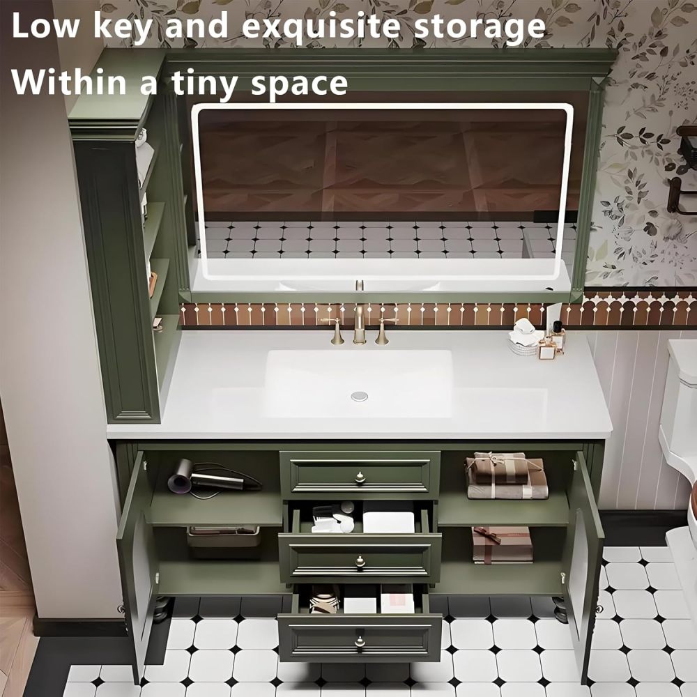 72IN Bathroom Vanity with Sink - Modern Stylish Bathroom Vanity with Smart Anti-Fog Mirror & Storage Cabinet, Complete Accessories, Fully Assembled, Green