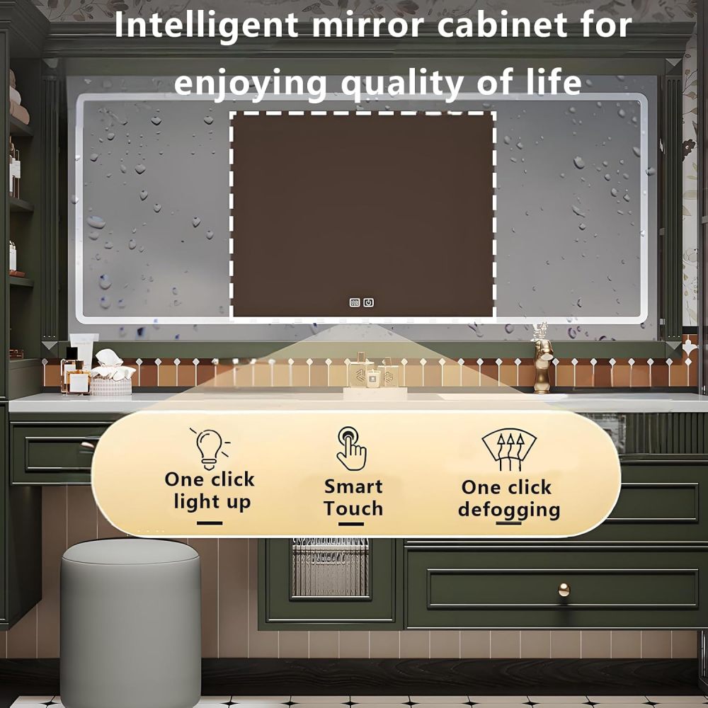 72IN Bathroom Vanity with Sink - Solid Wood Wall-Mount Bathroom Vanity with Ample Storage, Anti-Fog LED Mirror, Custom Options, Complete Accessories, Fully Assembled, Green