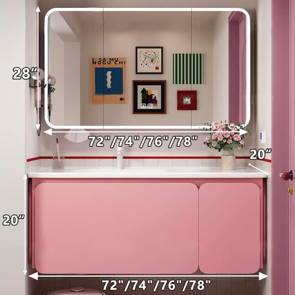 72IN Bathroom Vanity with Sink – Bathroom Vanity with Anti-Fog Mirror, Seamless Basin, Solid Wood Sink Cabinet with Drawers, Complete Accessorie, Fully Assembled