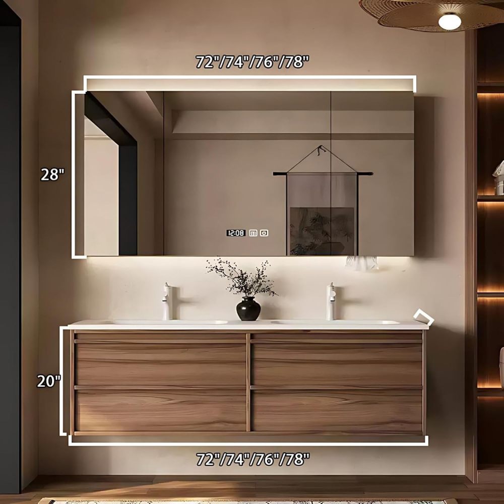 72IN Bathroom Vanity with Sink - Wall-Mounted Bathroom Vanity Set with Anti-Fog Mirror, 4 Drawers & Seamless Basin, Waterproof Finish, Complete Accessories, Fully Assembled, Wood