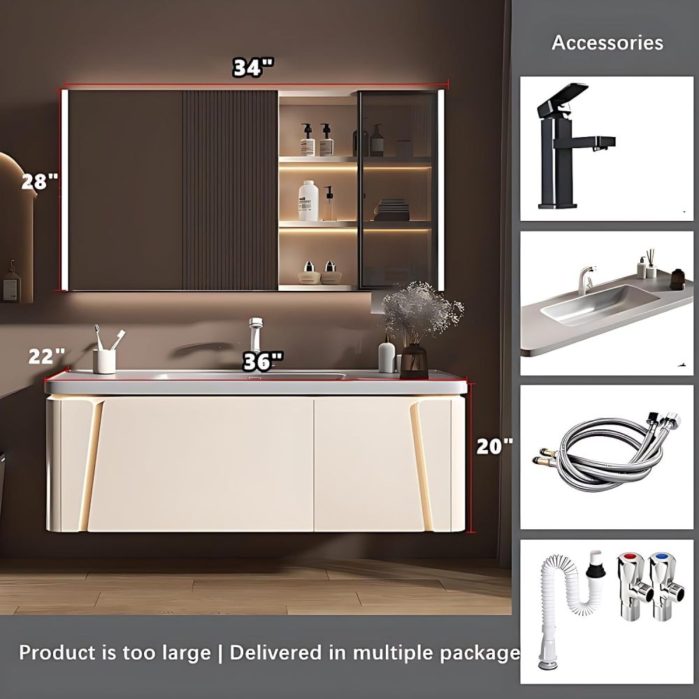Bathroom Vanity with Sink - Modern Bathroom Sink Cabinet & Smart Mirror Cabinet| Wall Mount | Multi-Layer Solid Wood Material | Modern and Stylish Design (B, 36")