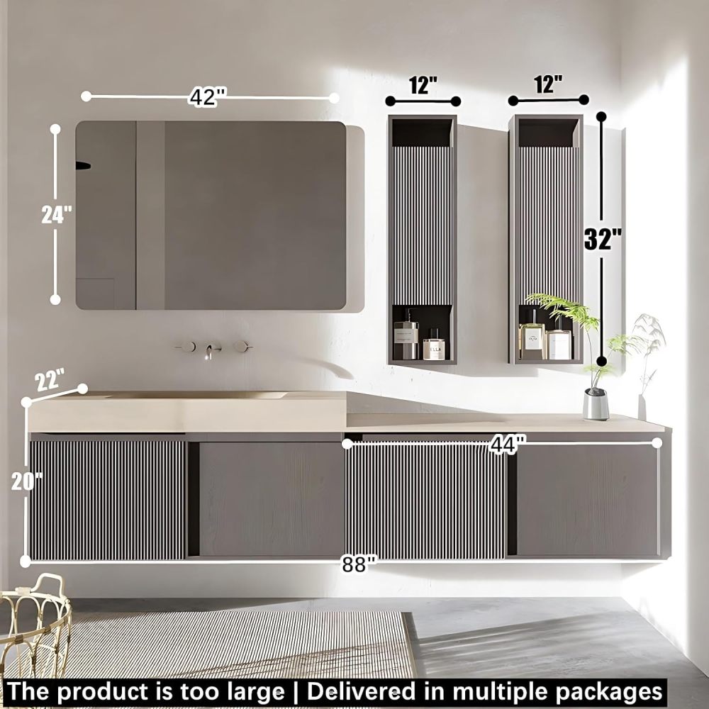 Bathroom Vanity with Sink - Modern Bathroom Sink Cabinet,Includes Faucet & Smart Defog Mirror Combination | Suitable for Large Spaces | Multi-Layer Solid Wood Material (88")