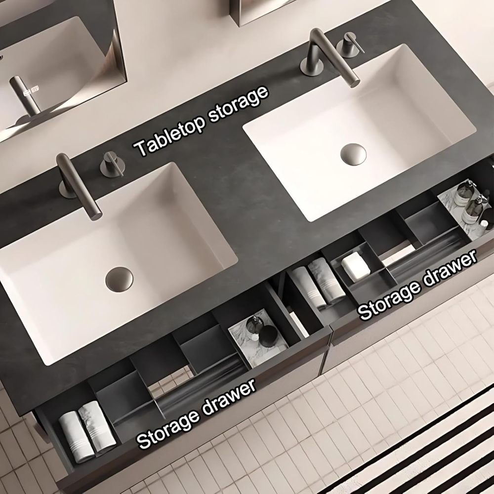 86IN Double Sink Bathroom Vanity - Modern Bathroom Vanity with Smart Defog Mirror, Luxury Sink Cabinet with 3 Large Capacity Drawers & Seamless Sink, No Assembly Required