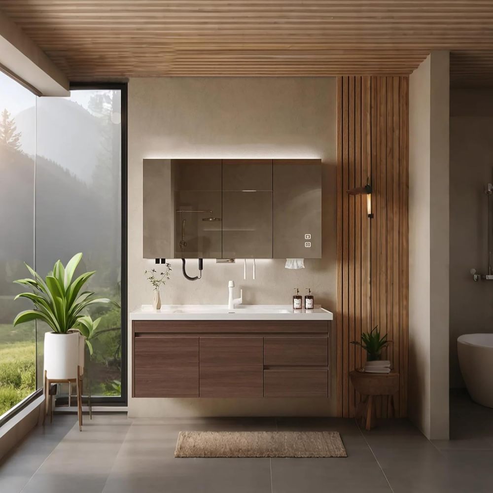 72IN Modern Bathroom Vanity - Solid Wood Bathroom Vanity Cabinet with Smart Anti-Fog Mirror ? Integrated Sink, Stylish Floating Design with Ample Storage
