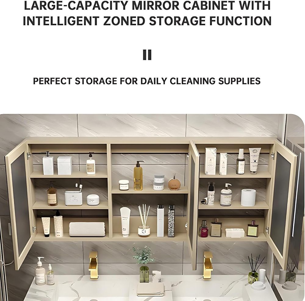 118IN Bathroom Vanity Sink Set - Modern Bathroom Vanity Set Include Smart Defogging Mirror & Side Cabinet & Extended Countertop, Complete Accessorie, Fully Assembled, Gold