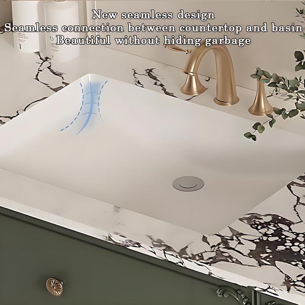 72IN Double Sink Bathroom Vanity - Floating Bathroom Vanity Cabinet with 4 Drawers & Anti-Fog Mirror, Seamless Double Basin Sink Cabinet, Complete Accessories, Fully Assembled, Green B