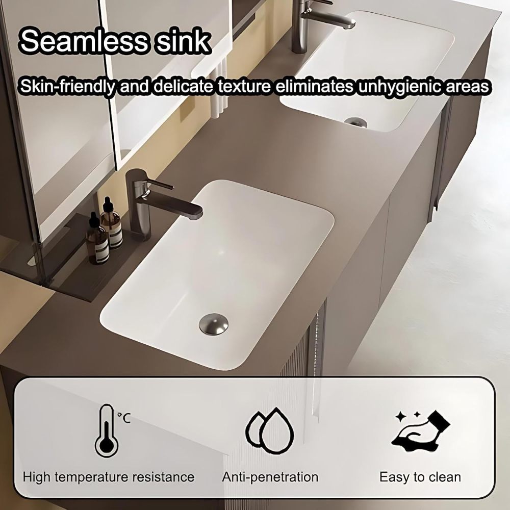88IN Double Sink Bathroom Vanity - Modern Bathroom Vanity with Smart Defog Mirror, Simple Sink Cabinet with 2 Cabinet Door Storage, No Assembly Required
