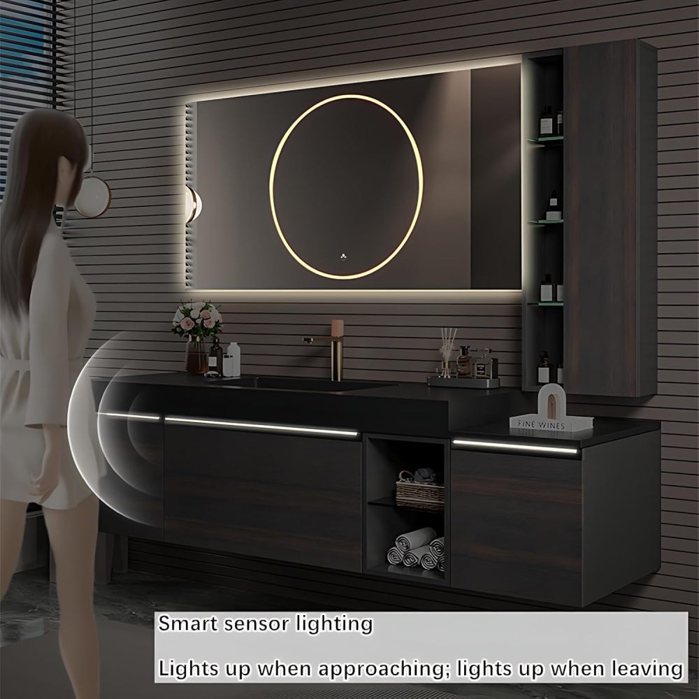 Modern Bathroom Vanity - Elegant Bathroom Vanity with Sink, Contains LED Smart Defog Function | Wall Mount | Multi-Layer Solid Wood Material | Modern and Stylish Design (88")