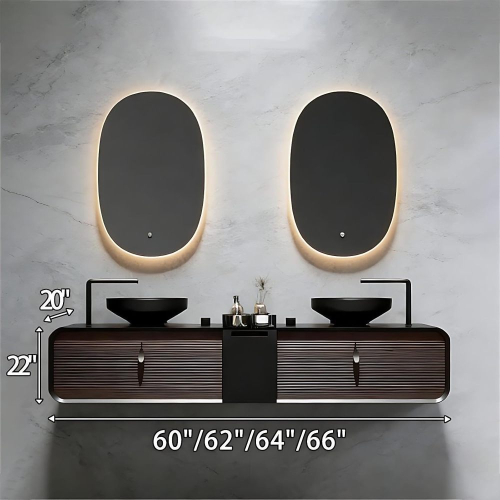 60IN Double Sink Bathroom Vanity - Luxury Bathroom Vanity with Smart Defog Mirror, One-Touch Defog & Lighting, Floating Sink Cabinet with 2 Large Capacity Drawers, No Assembly Required
