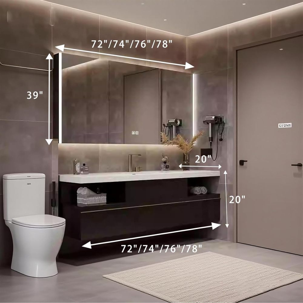 72IN Bathroom Vanity with Sink - Solid Wood Wall-Mounted Single Sink Vanity with Storage, Stylish Bathroom Cabinet, Fully Assembled