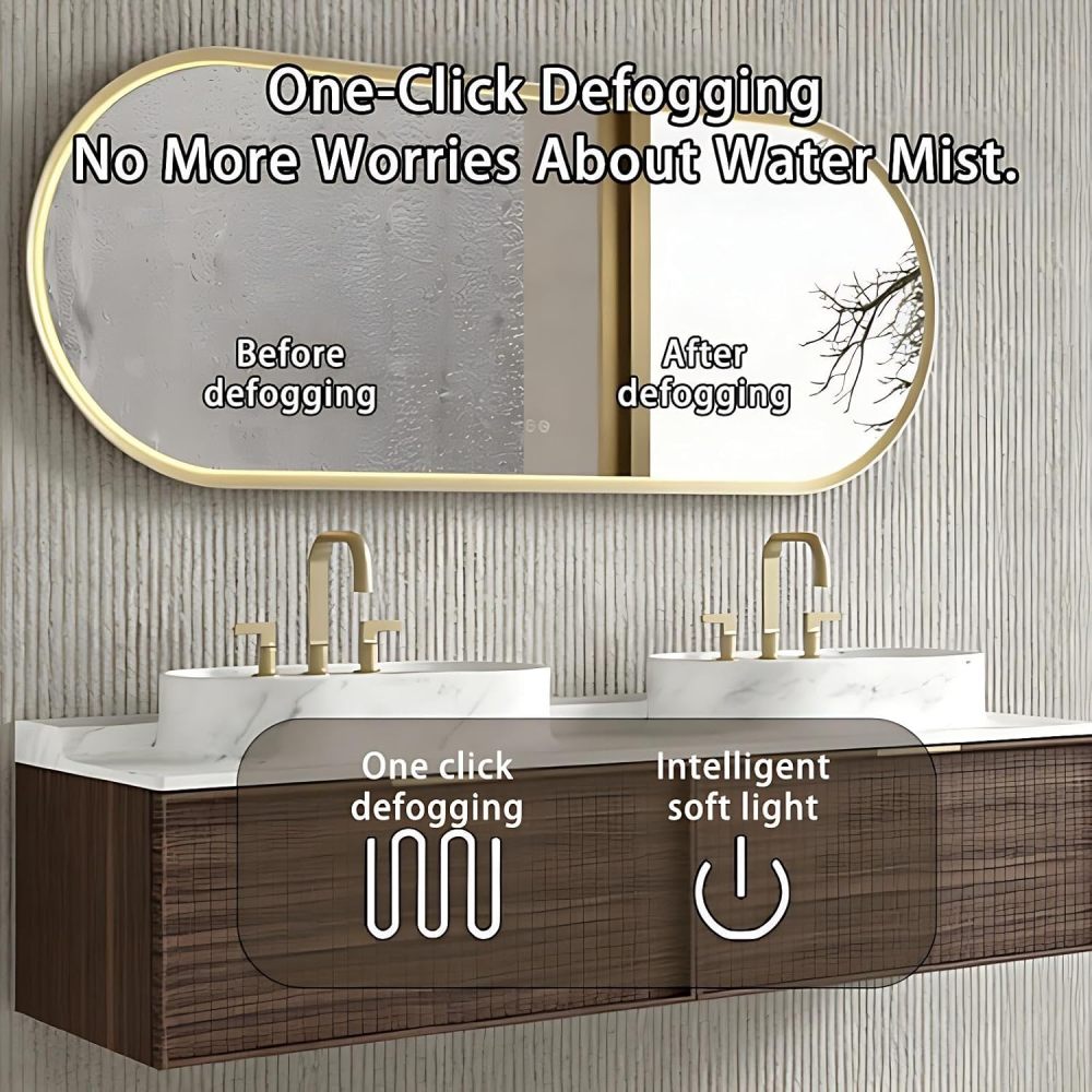 60IN Double Sink Bathroom Vanity - Solid Wood Bathroom Vanity with Smart Defog Mirror, Floating Sink Cabinet with 2 Drawers, Complete Accessories, No Assembly Required, Wood