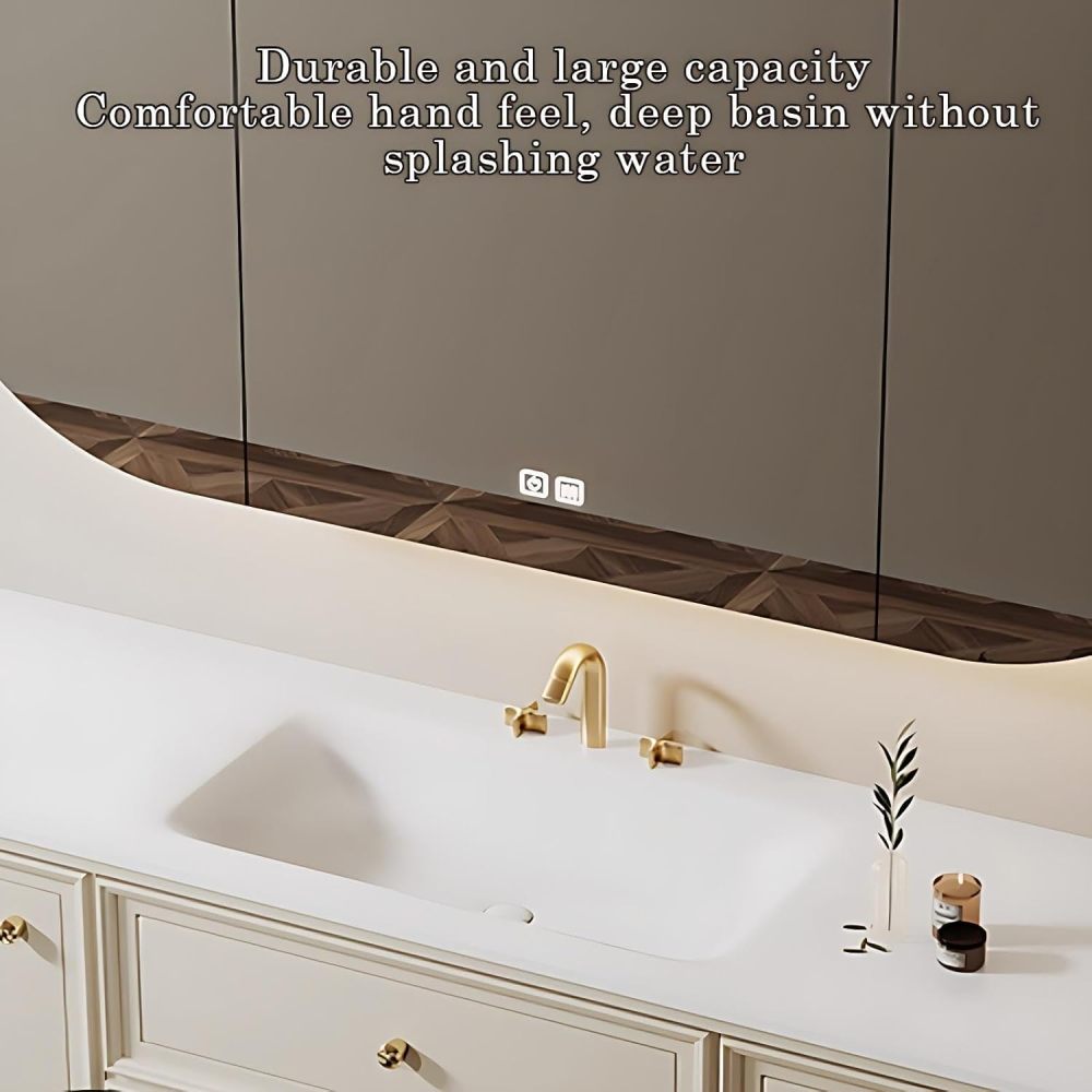 72IN Floating Bathroom Vanity with Sink - Solid Wood Sink Cabinet with 2 Drawers & 2 Cabinets, Smart Anti-Fog Mirror, Seamless Basin, Complete Accessories, Fully Assembled, White B
