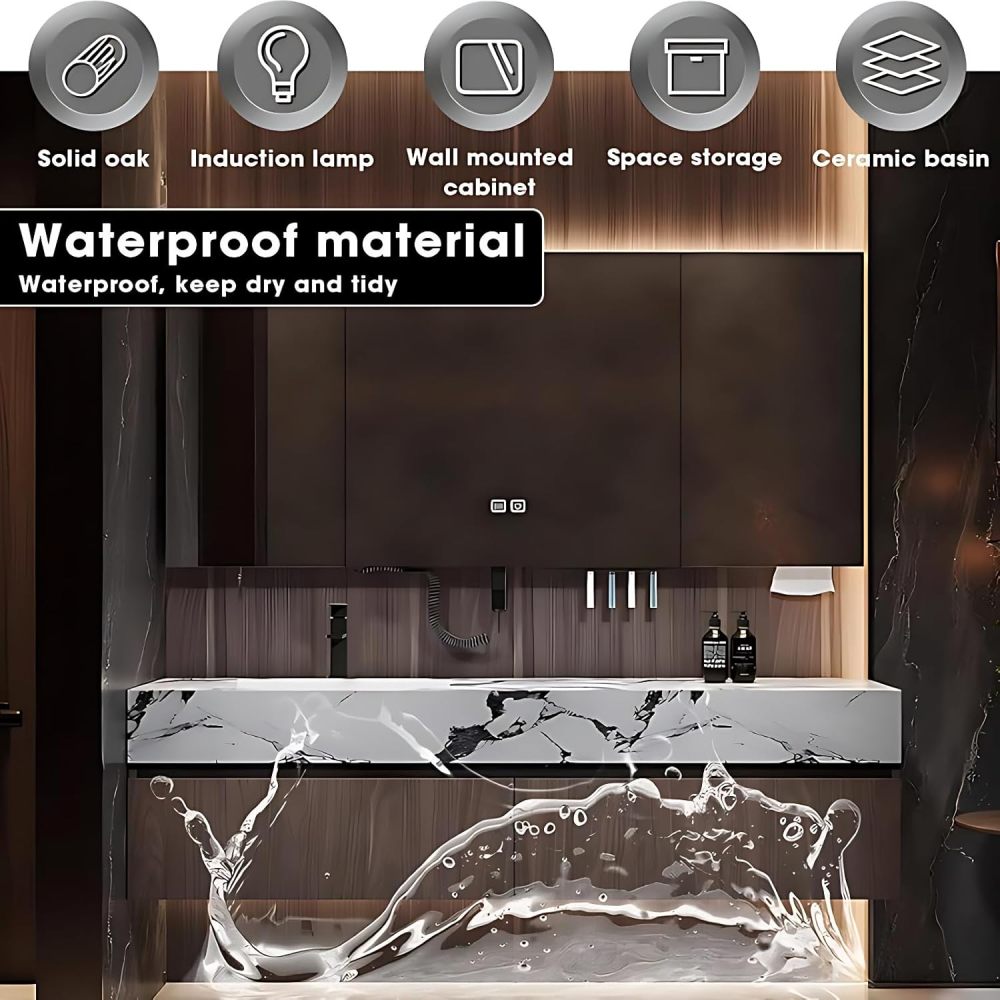 Bathroom Vanity with Sink - Modern Bathroom Sink Cabinet & Smart Mirror Cabinet Set, Wall-Mounted Floating Vanity, Equipped with Faucet and Drain Pipe Set (36")