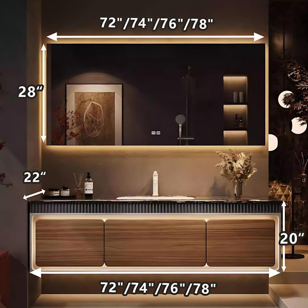 72IN Bathroom Vanity - Floating Bathroom Vanity with Sink, Smart Touch Anti-Fog Mirror, Seamless Basin,Waterproof Finish | Complete Accessories, Fully Assembled, Wood
