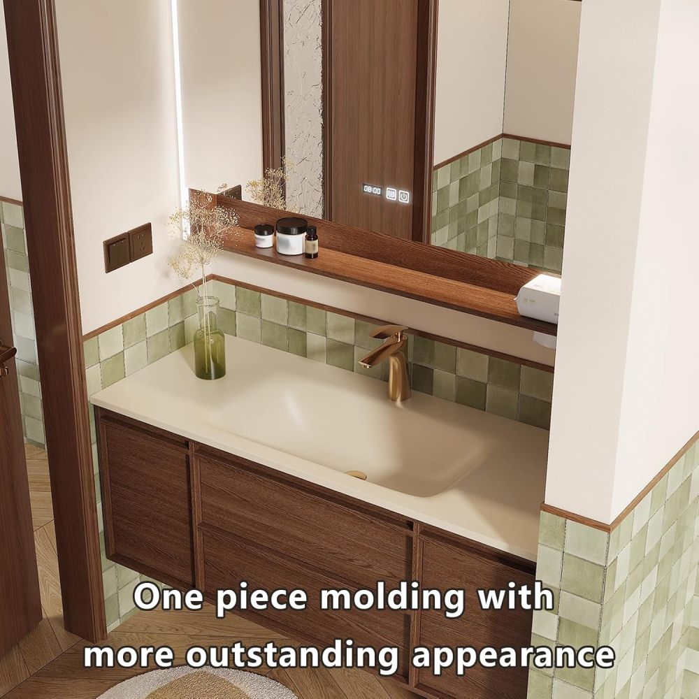 72IN Bathroom Vanity with Sink - Solid Wood Wall-Mounted Bathroom Vanity with Anti-Fog Mirror, 2 Drawers & 2 Cabinets, Complete Accessories, Fully Assembled, A