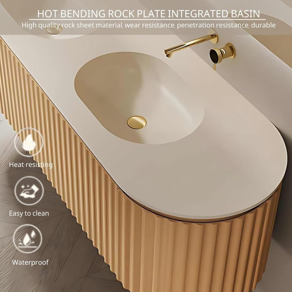 74IN Double Sink Bathroom Vanity - Solid Wood Bathroom Vanity Set with Smart Defogging LED Mirror, Floating Bathroom Sink Cabinet with Drawers and One-Piece Basin, Includes Accessories, #变种主