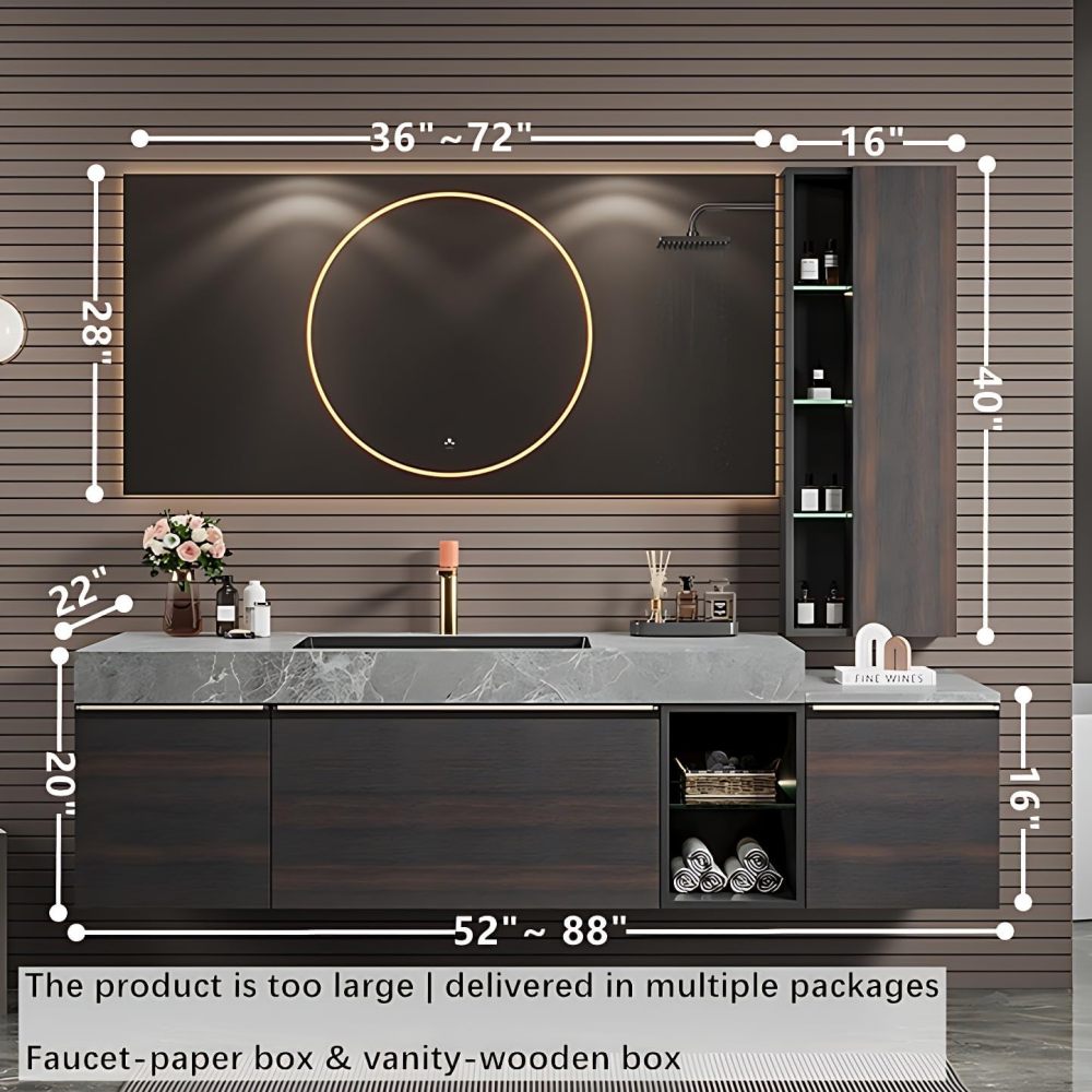 Modern Bathroom Vanity - Elegant Bathroom Vanity with Sink, Contains LED Smart Defog Function | Wall Mount | Multi-Layer Solid Wood Material | Modern and Stylish Design (88")
