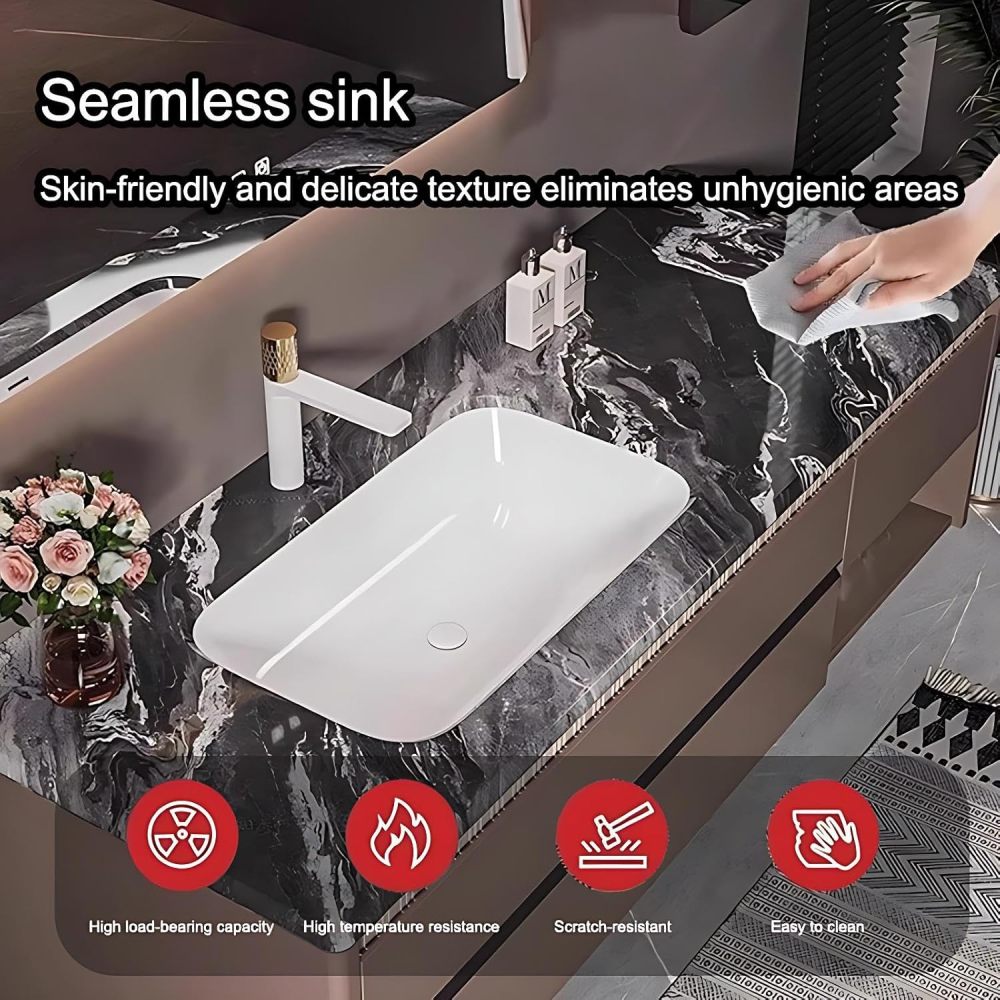 62IN Bathroom Vanity with Sink - Luxury Bathroom Vanity with Smart Defog Mirror, Modern Sink Cabinet with Multiple Storage Areas, Complete Accessories, No Assembly Required