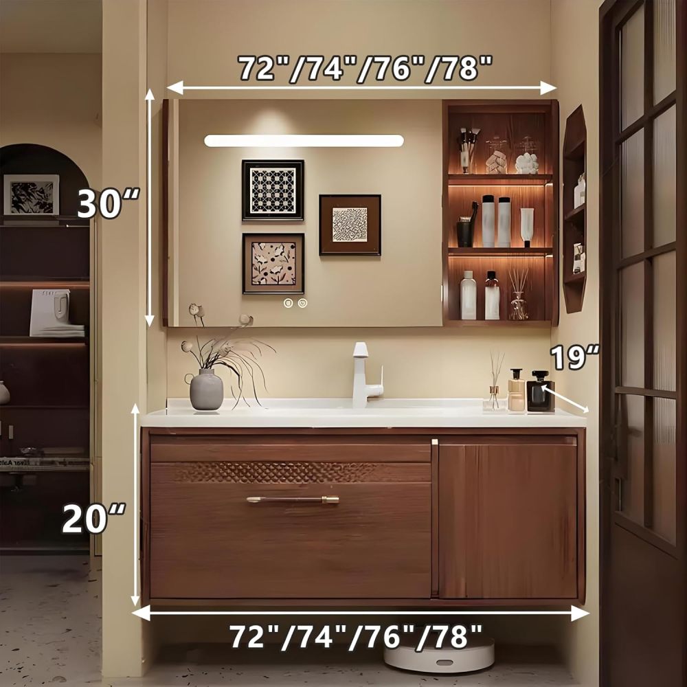 72IN Bathroom Vanity with Sink - Sink Cabinet with Multi-Layer Waterproof Coating, Anti-Fog Mirror & Seamless Basin Design, Complete Accessories, Fully Assembled, Wood A