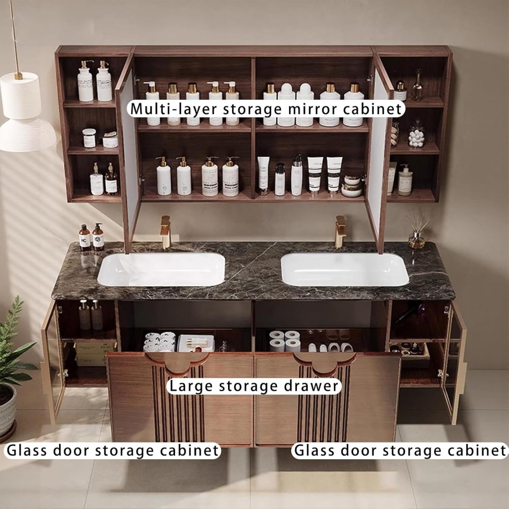 72IN Modern Bathroom Vanity with Sink - Solid Wood Wall-Mounted with Anti-Fog Mirror, Stylish Bathroom Vanity with Drawers, Custom ?Fully Assembled?,Mirror CABINETS