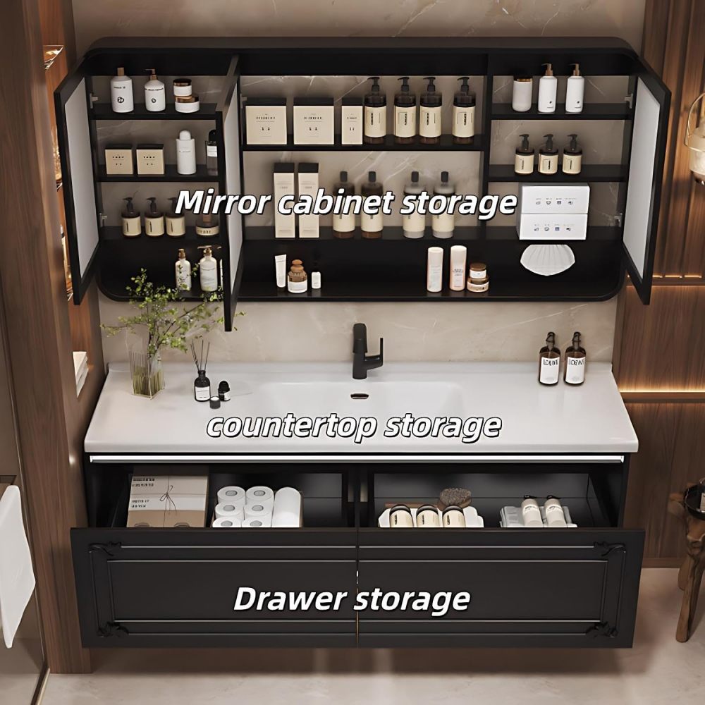 72IN Single Sink Bathroom Vanity - Small Bathroom Sink Cabinet with 2 Drawer Storage, Anti-Fog Mirror, Seamless Basin, Wall-Mounted Design | Complete Accessories, Fully Assembled, White