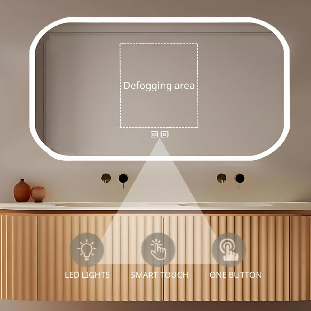 74IN Double Sink Bathroom Vanity - Solid Wood Bathroom Vanity Set with Smart Defogging LED Mirror, Floating Bathroom Sink Cabinet with Drawers and One-Piece Basin, Includes Accessories, #变种主