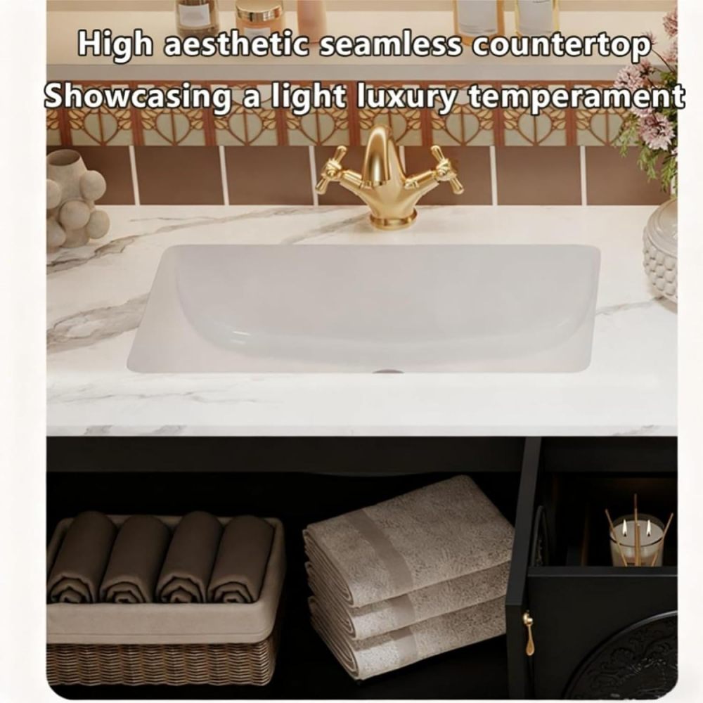 72IN Bathroom Vanity with Sink - Solid Wood Wall-Mounted Sink Cabinet, Smart Anti-Fog LED Mirror, Fully Assembled Bathroom Vanity Set with Drawers, Black B