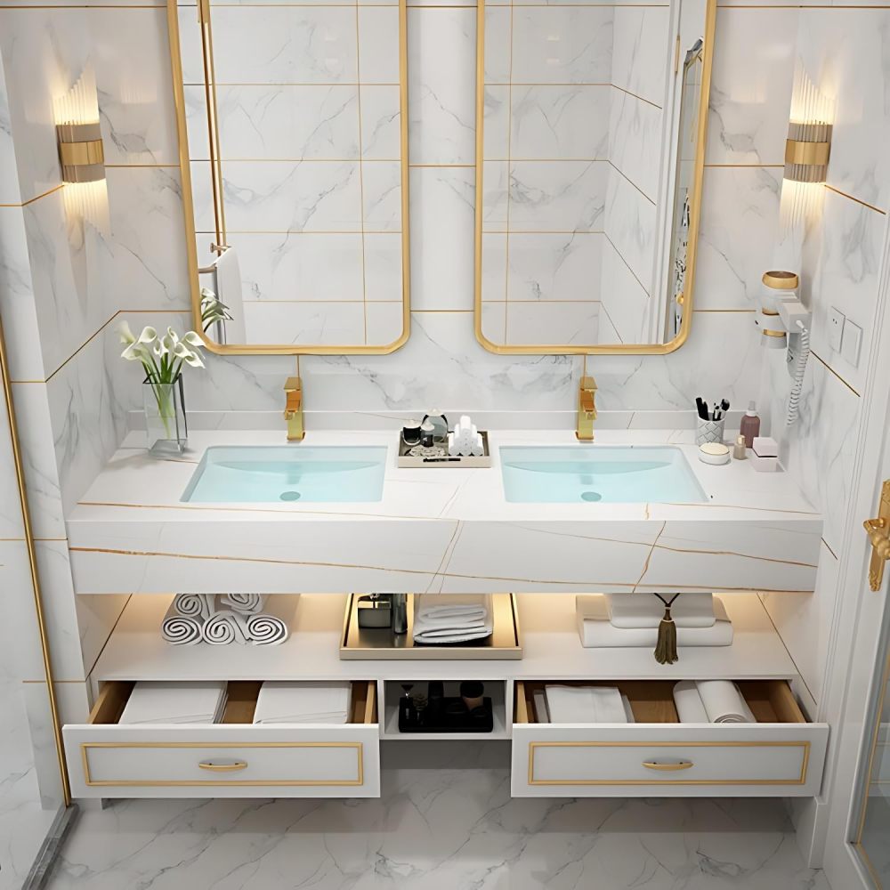 Bathroom Vanity with Sink - Modern Double Sink Bathroom Vanity Set,Includes Faucet & Smart Defog Mirror Combination | Suitable for Large Spaces | Multi-Layer Solid Wood Material (White, 88")
